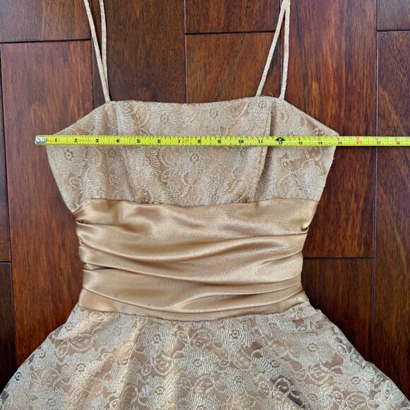 Vtg Masquerade Gold Cocktail Dress Gown Shimmer Lace Prom Y2K Fairy Size 5/6 - Picture 11 of 13